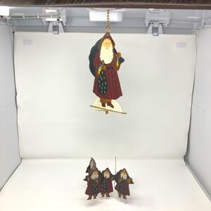 Vintage hand painted Santa mobile wind chimes